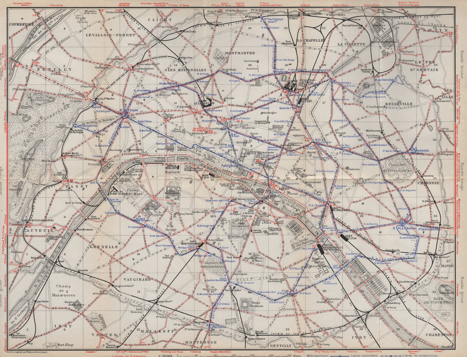PARIS TRAMWAYS & METROPOLITAIN RAILWAYS. Underground railways carte 1910 map